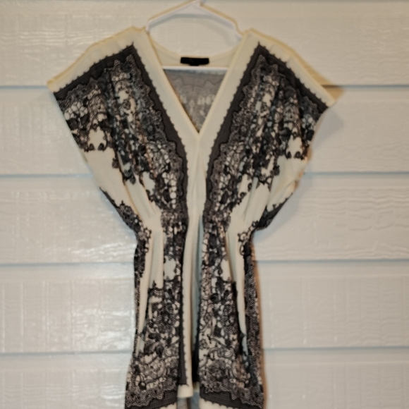 XXI FOREVER 21 DRESS/ TUNIC Womens S/P Black White PAISLEY Floral Art Y2K 90S - Picture 2 of 7